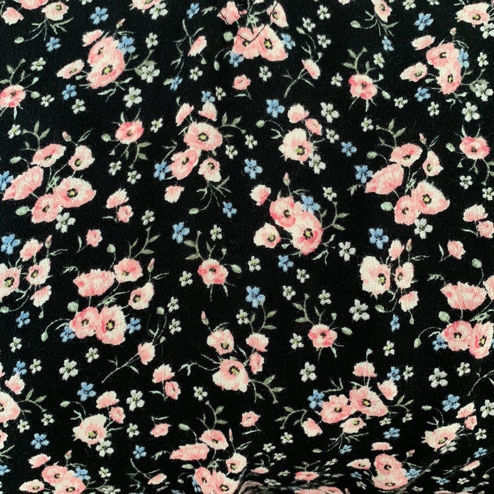 H&M Divided Black Floral Patterned Ruffle Blouse Top With Lacing - Picture 6 of 9